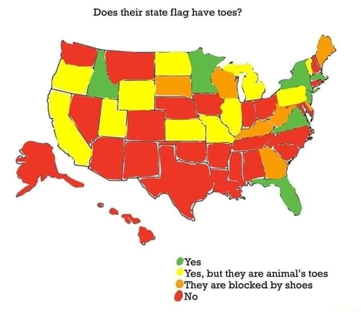 Does their state flag have toes oves Yes but they are animals toes Thgy are blocked by shoes No