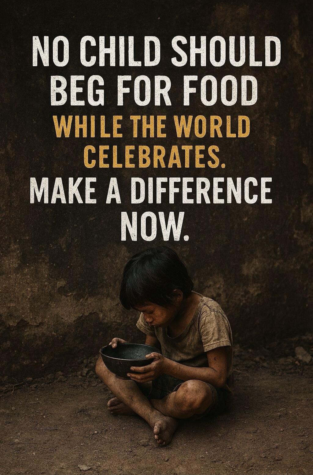 NO CHILD SHOULD BEG FOR FOOD WHILE THE WORLD CELEBRATES. MAKE A DIFFERENCE NOW.