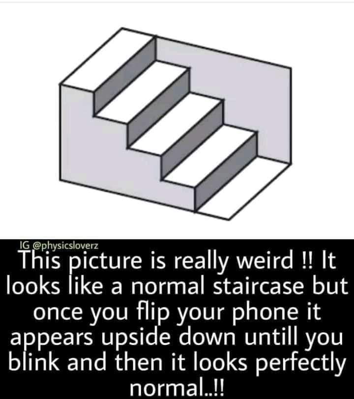 IG physicsloverz This picture is really weird It looks like a normal staircase but once you flip your phone it appears upside down untill you T Q TaTe Id o TTo Wl oYo SoTcTg Yati Y normal