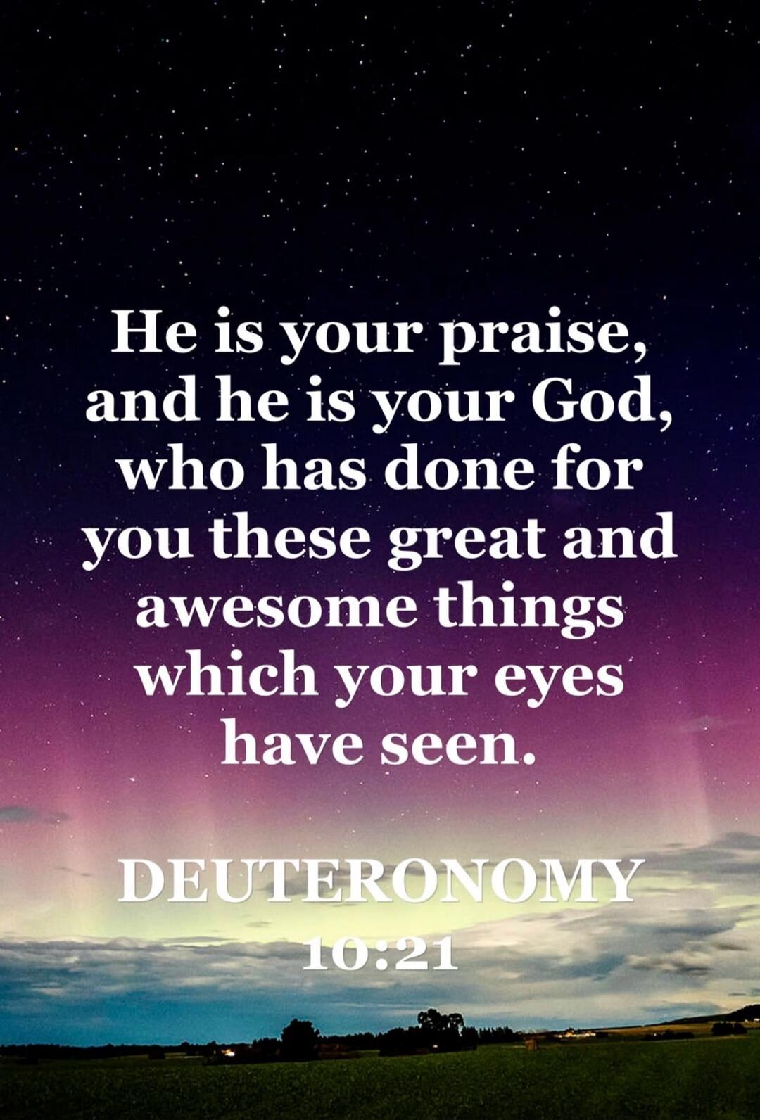 He is your praise, and he is your God, who has done for you these great and awesome things which your eyes have seen. DEUTERONOMY 10:21