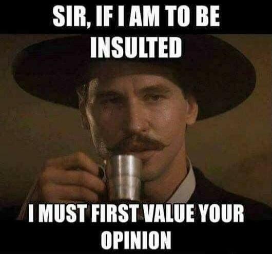 SIR, IF I AM TO BE INSULTED I MUST FIRST VALUE YOUR OPINION
