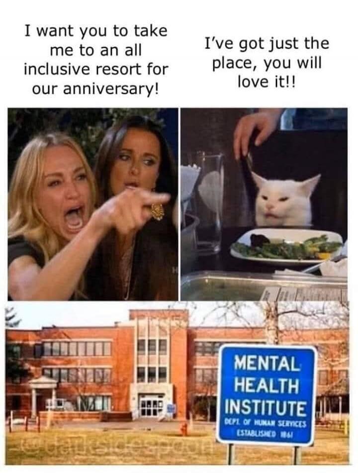 I want you to take me to an all inclusive resort for our anniversary! I've got just the place, you will love it!! Mental Health Institute. Dept. of Human Services. Established 1861.