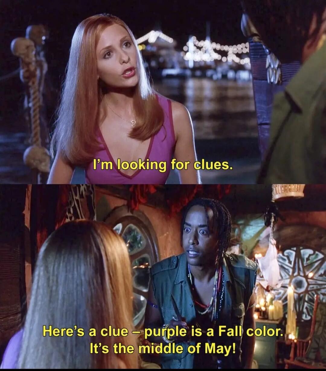 I'm looking for clues. Here's a clue - purple is a Fall color. It's the middle of May!