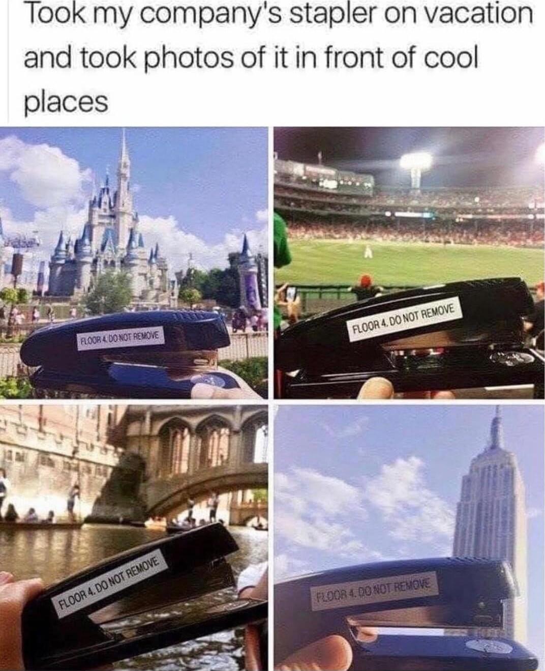 Took my companys stapler on vacation and took photos of it in front of cool