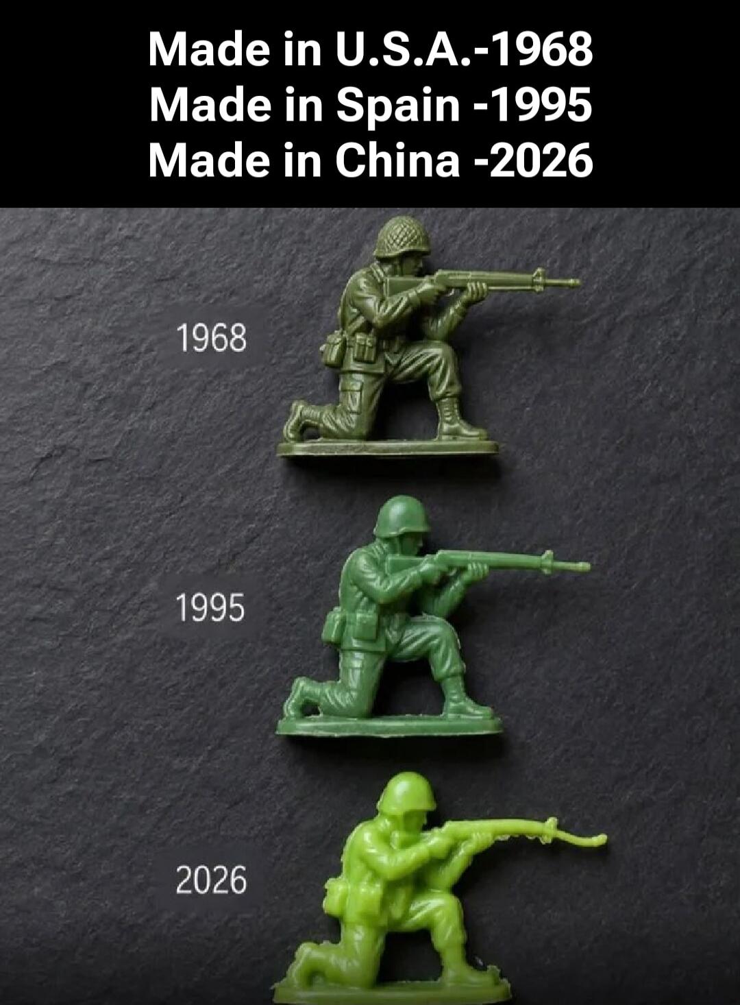 Made in U.S.A.-1968 Made in Spain -1995 Made in China -2026 1968 1995 2026