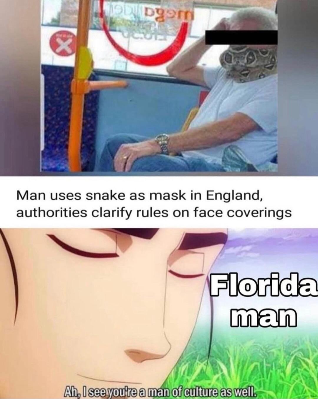 Man uses snake as mask in England authorities clarify rules on face coverings A A syt neeieees el