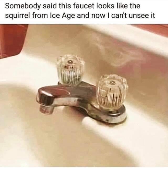 Somebody said this faucet looks like the squirrel from Ice Age and now cant unsee it