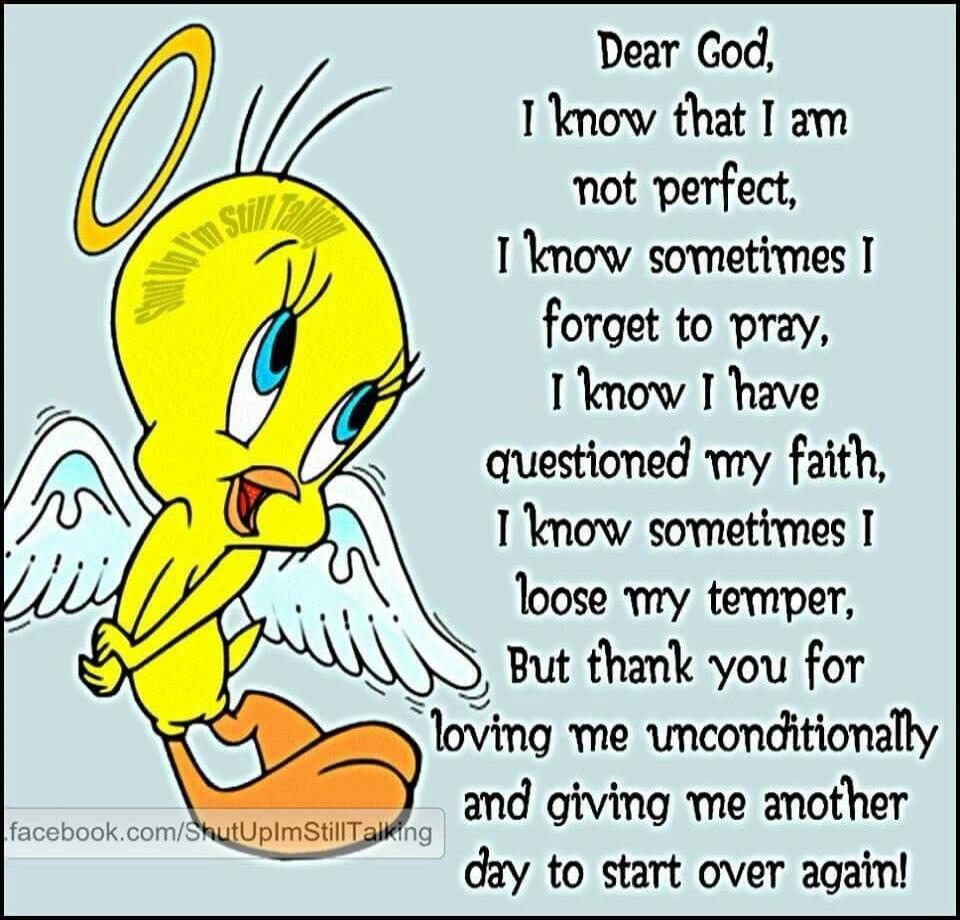 Dear God, I know that I am not perfect, I know sometimes I forget to pray, I know I have questioned my faith, I know sometimes I loose my temper, But thank you for loving me unconditionally and giving me another day to start over again! Shut Up I'm Still Talking