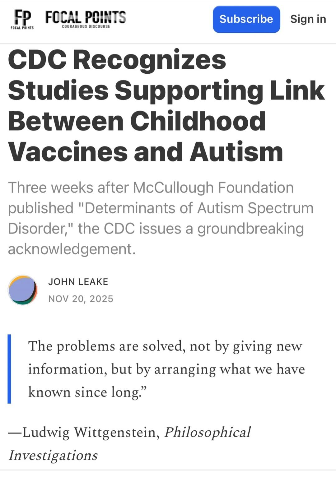 CDC Recognizes Studies Supporting Link Between Childhood Vaccines and Autism
Three weeks after McCullough Foundation published 