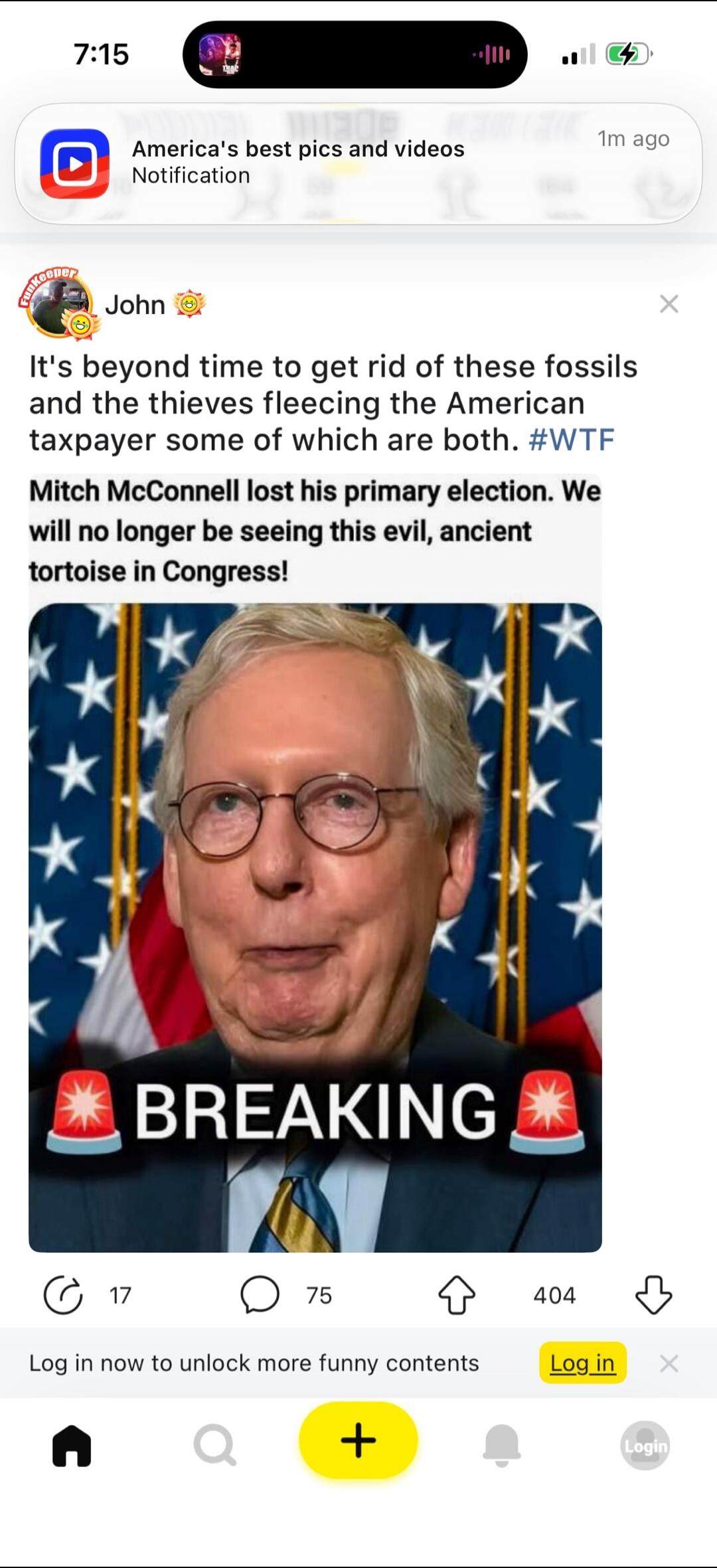 It's beyond time to get rid of these fossils and the thieves fleecing the American taxpayer, some of which are both. #WTF Mitch McConnell lost his primary election. We will no longer be seeing this evil, ancient tortoise in Congress! BREAKING
