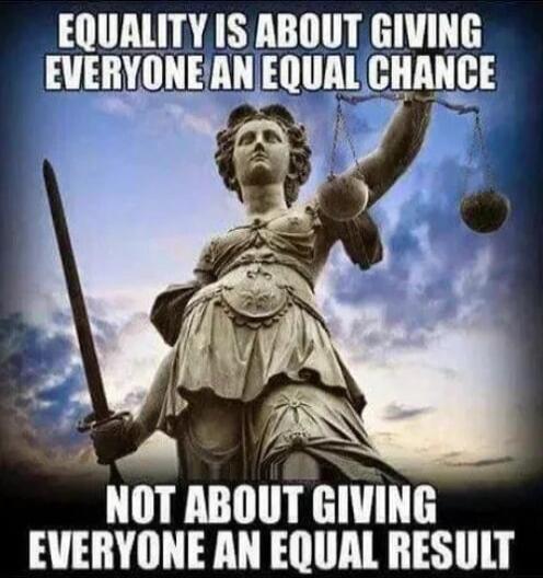 EQUALITY IS ABOUT GIVING EVERYONE AN EQUAL CHANCE NOT ABOUT GIVING EVERYONE AN EQUAL RESULT
