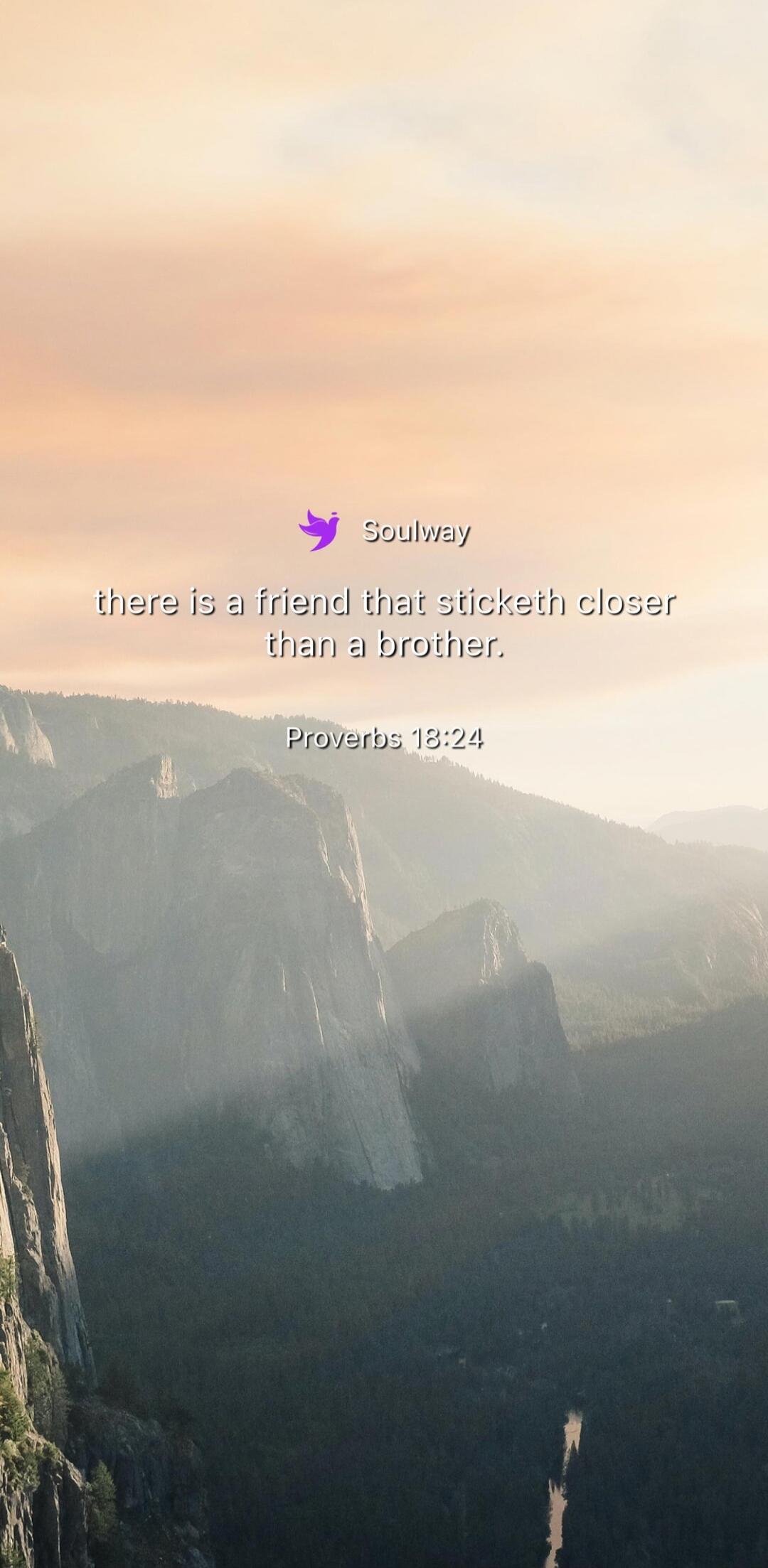 Soulway there is a friend that sticketh closer than a brother. Proverbs 18:24