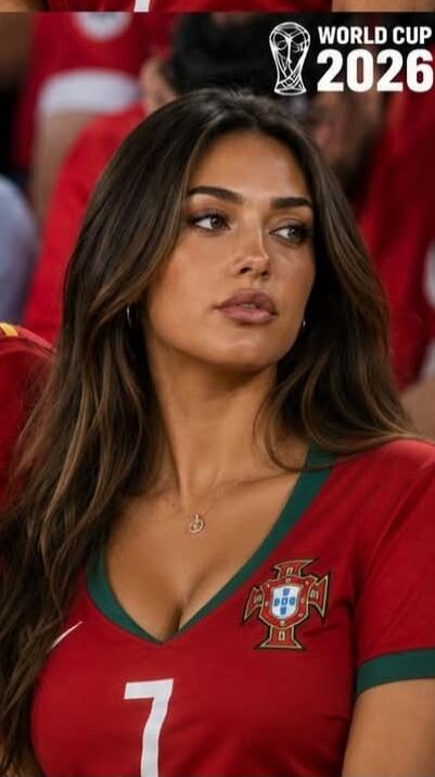 WORLD CUP 2026. A woman wearing a Portugal national football team jersey with number 7.