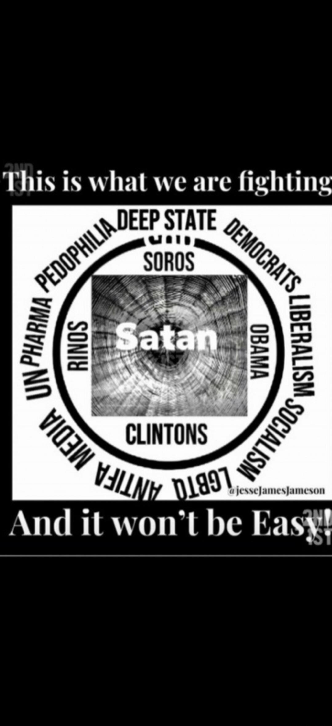 This is what we are fighting. DEEP STATE, SOROS, DEMOCRATS, LIBERALISM, OBAMA, SOCIALISM, LGBTQ, ANTIFA, CLINTONS, MEDIA, UN PHARMA, RINOS, PEDOPHILIA, Satan. And it won't be Easy!