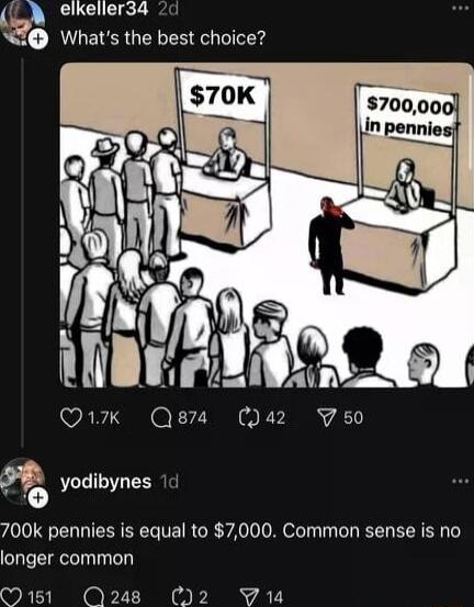 elkeller34 2 Whats the best choice Qi Qersa a2 V50 yodibynes 700k pennies is equal to 7000 Common sense is no longer common 0151 Q28 2 T4