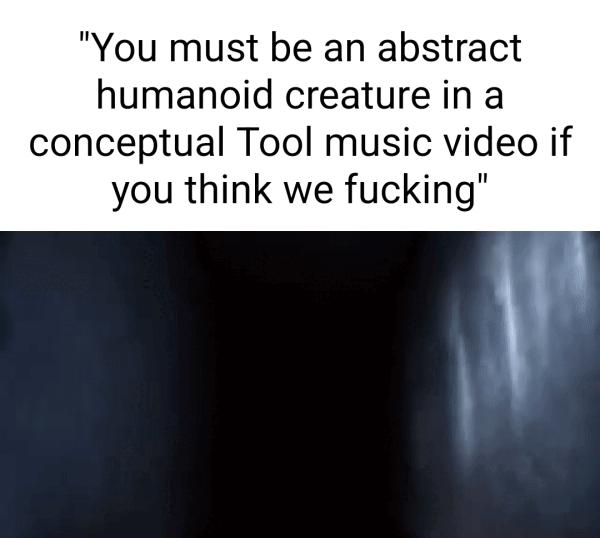 You must be an abstract humanoid creature in a conceptual Tool music video if you think we fucking