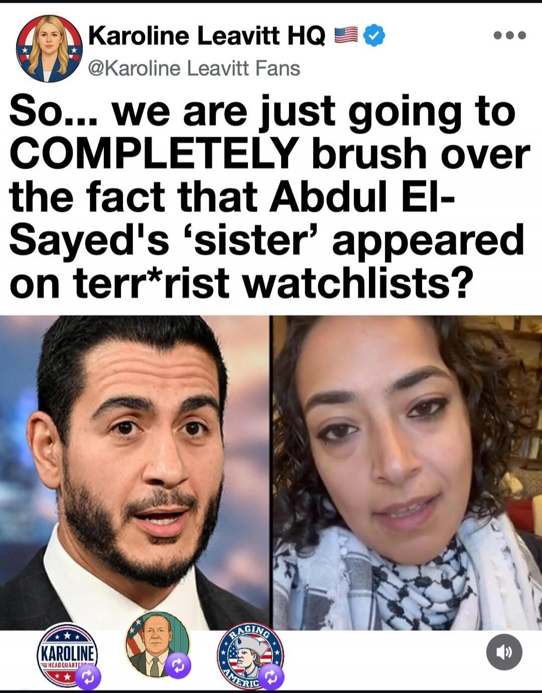 So... we are just going to COMPLETELY brush over the fact that Abdul El-Sayed's 'sister' appeared on terr*rist watchlists?
