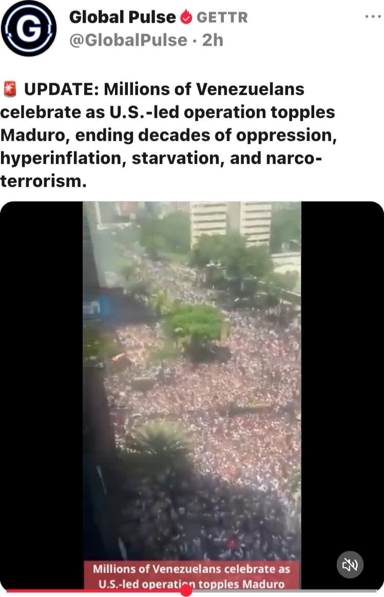 UPDATE: Millions of Venezuelans celebrate as U.S.-led operation topples Maduro, ending decades of oppression, hyperinflation, starvation, and narco-terrorism.