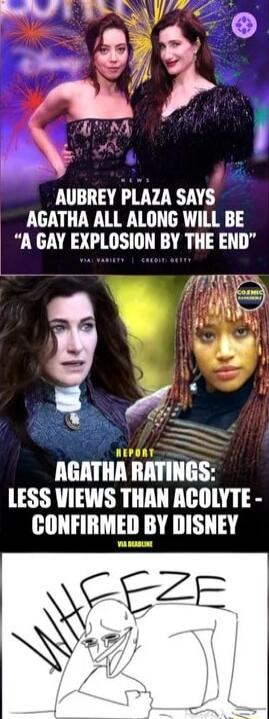2 s _ AUBREY PLAZA SAYS AGATHA ALL ALONG WILL BE A GAY EXPLOSION BY THE END NGATHA RATINGS LESS VIEWS THAN AGOLYTE CONFIRMED BY DISNEY