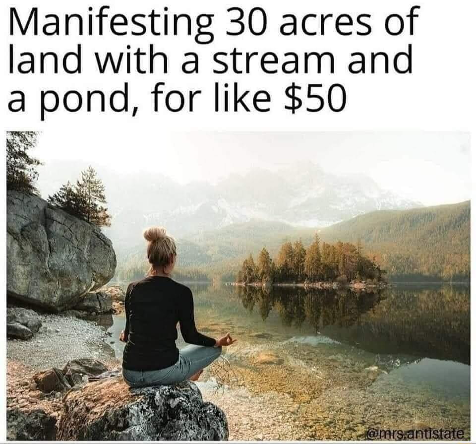 Manifesting 30 acres of land with a stream and a pond for like 50