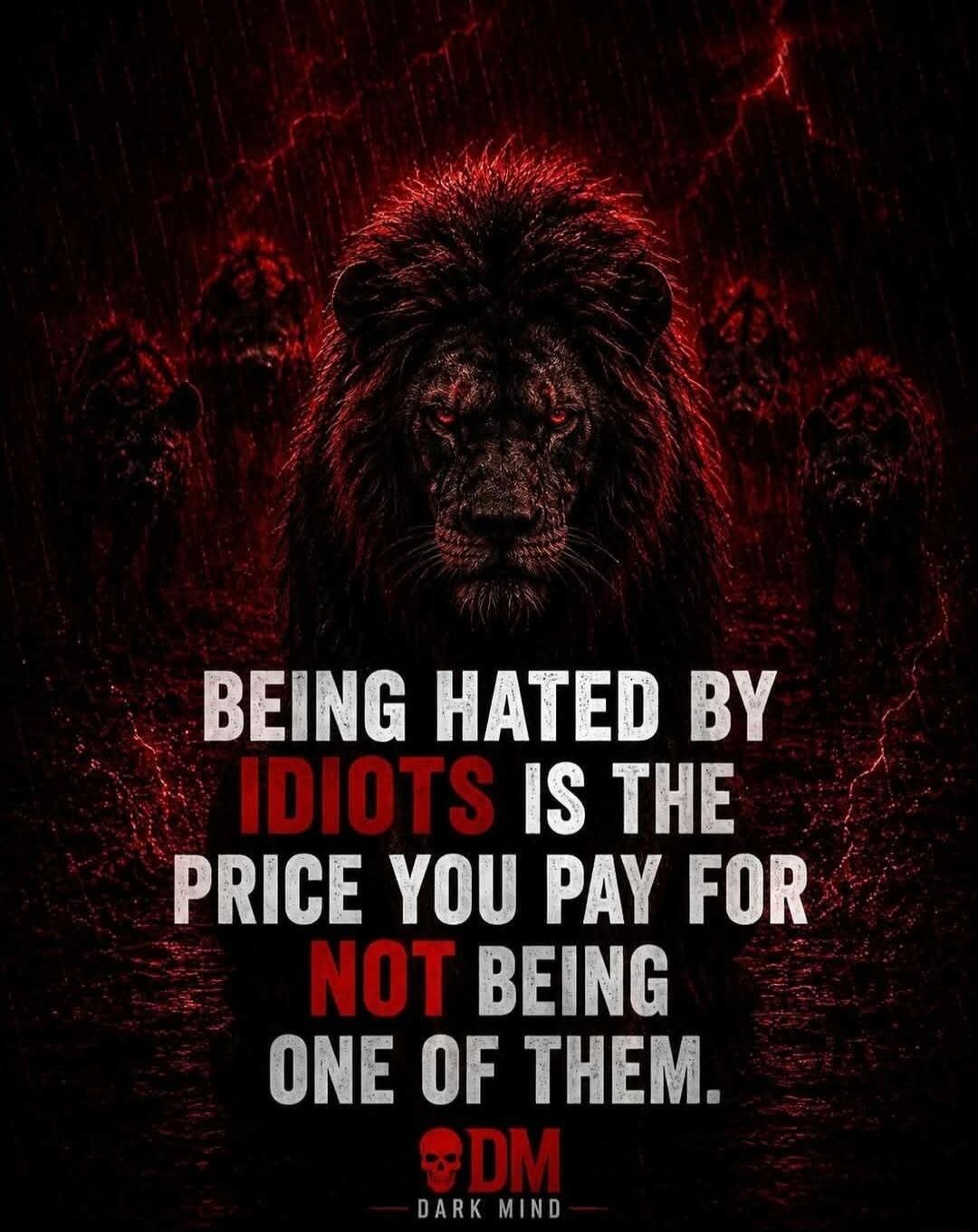 BEING HATED BY IDIOTS IS THE PRICE YOU PAY FOR NOT BEING ONE OF THEM. DM DARK MIND