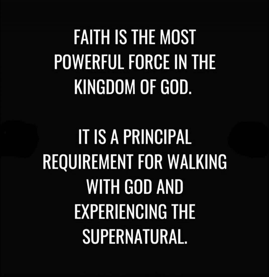 FAITH IS THE MOST POWERFUL FORCE IN THE KINGDOM OF GOD. IT IS A PRINCIPAL REQUIREMENT FOR WALKING WITH GOD AND EXPERIENCING THE SUPERNATURAL.