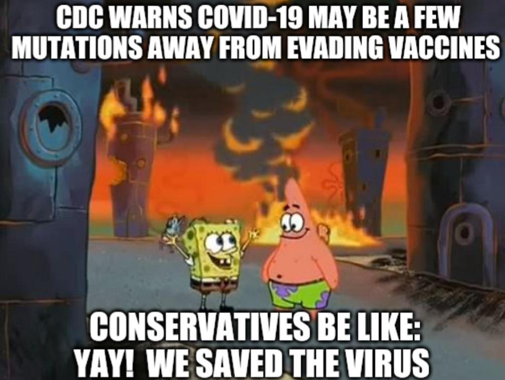 CDC WARNS COVID 19 MAY BE A FEW MUTATIONS AWAY FROM EVADING VACCINES b g g J lHSEIWATWES BE LIKE YAY WE SAVED THE VIRUS