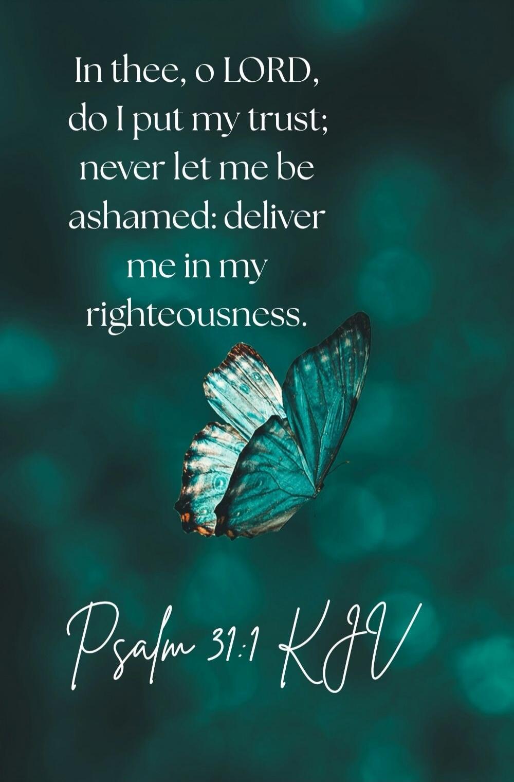 In thee, o LORD, do I put my trust; never let me be ashamed: deliver me in my righteousness. Psalm 31:1 KJV
