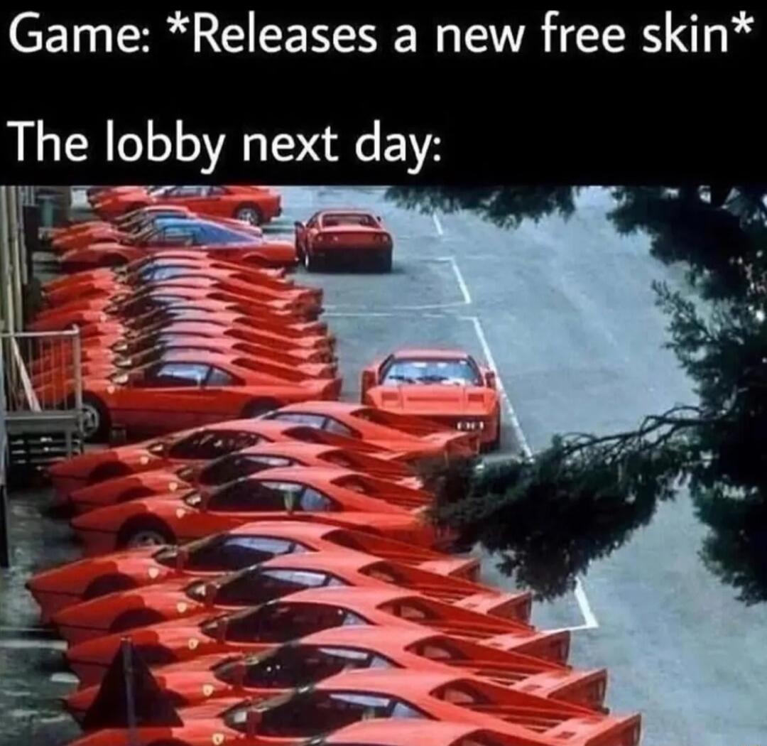 Game: *Releases a new free skin*\nThe lobby next day: