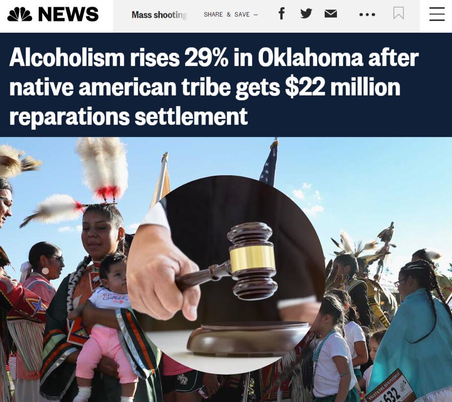 A NEWS s Alcoholism rises 29 in Oklahoma after native american tribe gets 22 million reparations settlement
