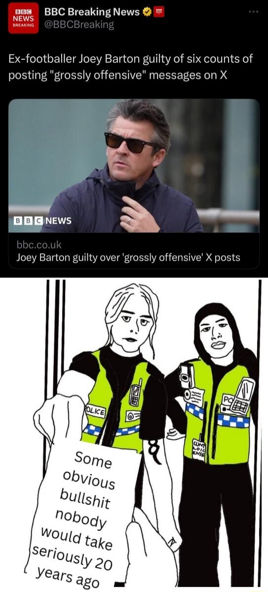 Ex-footballer Joey Barton guilty of six counts of posting 