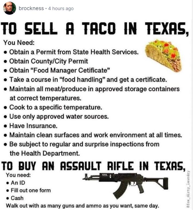 TO SELL A TACO IN TEXRS You Need Obtain a Permit from State H Obtain CountyCity Permit Obtain Food Manager Cetificate o Take a course in food handling and get a certificate Maintain all meatproduce in approved storage containers at correct temperatures Cook to a specific temperature Use only approved water sources Have Insurance Maintain clean surfaces and work environment at all times Be subject 