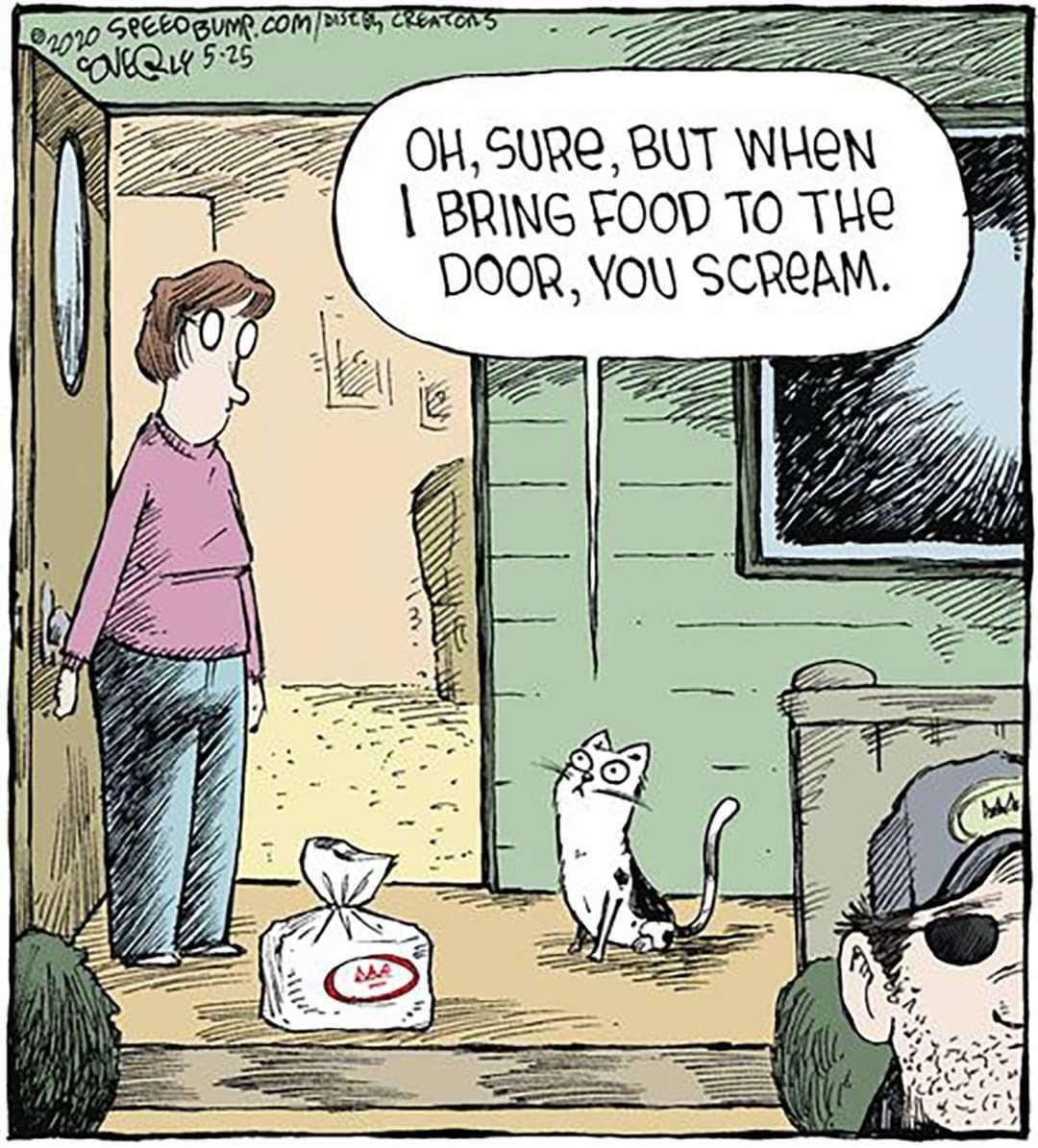 OH5URe BUT WHEN BRING FOOD T0 THE DOOR YOU SCREAM