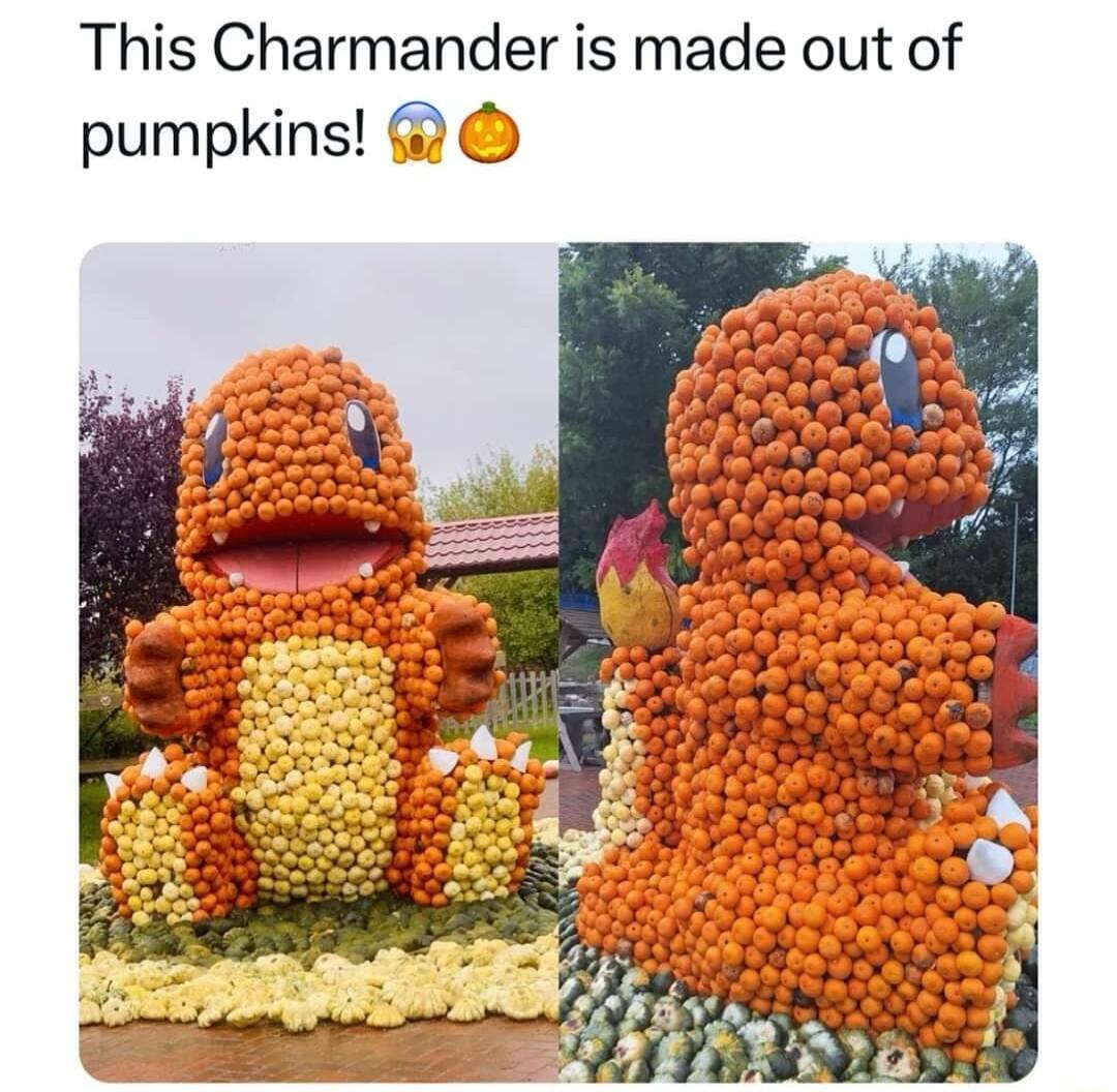 This Charmander is made out of pumpkins