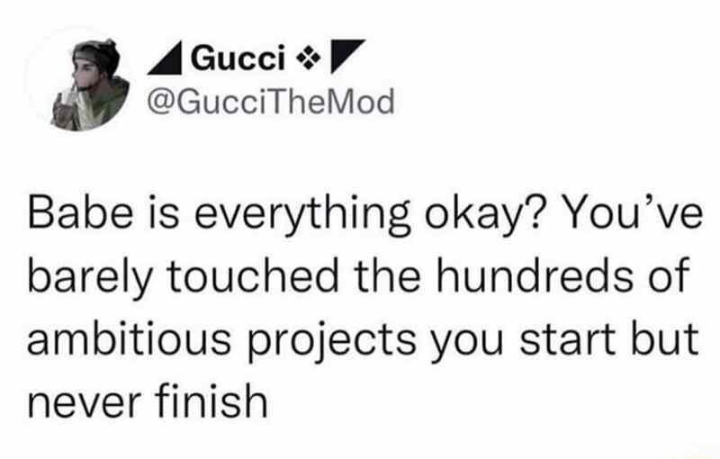 AGucci WV GucciTheMod Babe is everything okay Youve barely touched the hundreds of ambitious projects you start but never finish