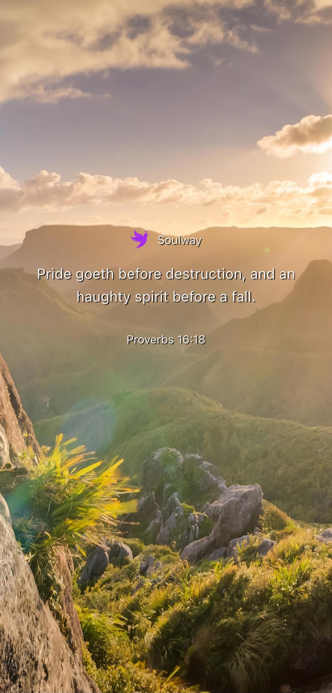 Soulway Pride goeth before destruction, and an haughty spirit before a fall. Proverbs 16:18