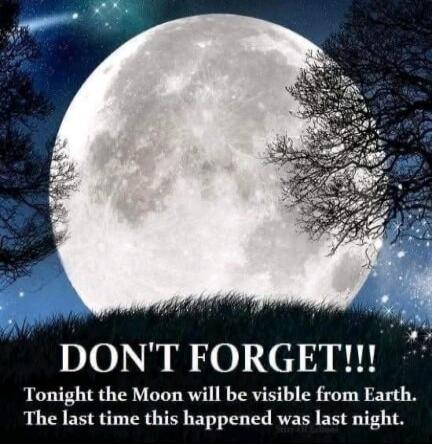 DON'T FORGET!!! Tonight the Moon will be visible from Earth. The last time this happened was last night.