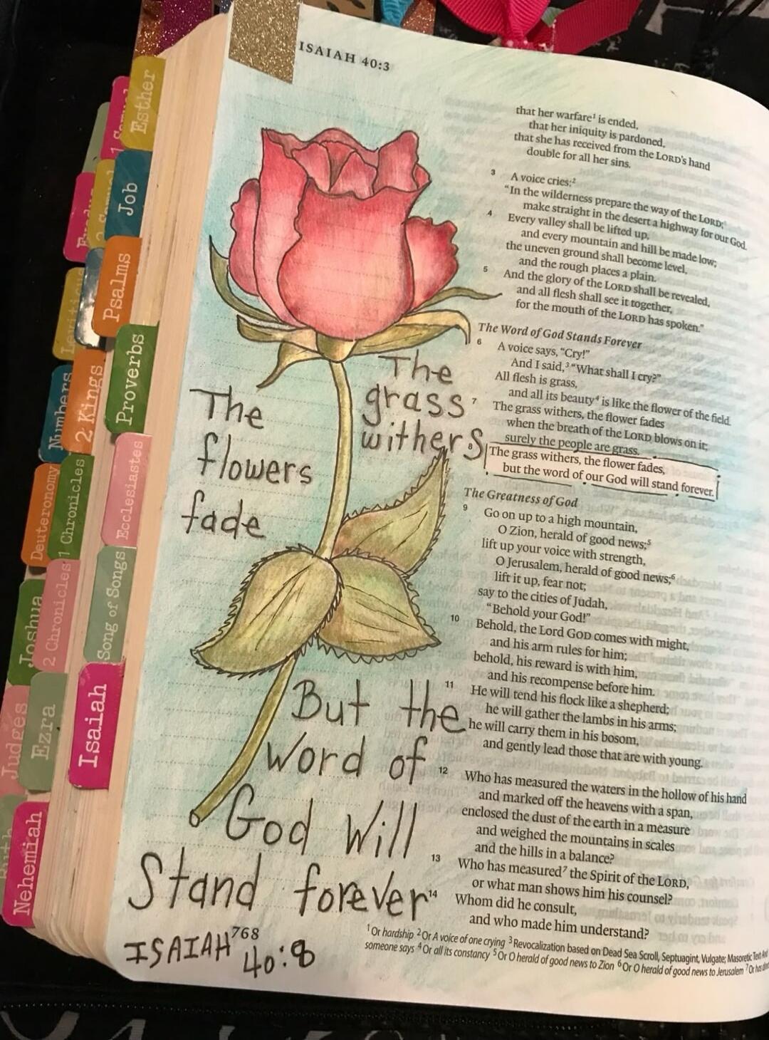 The grass withers, The flowers fade, But the word of God will Stand forever. ISAIAH 40:8. The grass withers, the flower fades, but the word of our God will stand forever.