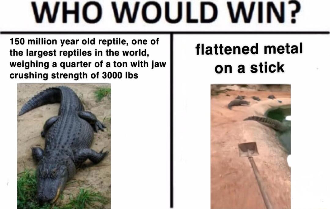 WHO WOULD WIN 150 million year old reptile one of the largest reptiles In the world flattened metal weighing a quarter of a ton with jaw on a stick crushing strength of 3000 Ibs o i