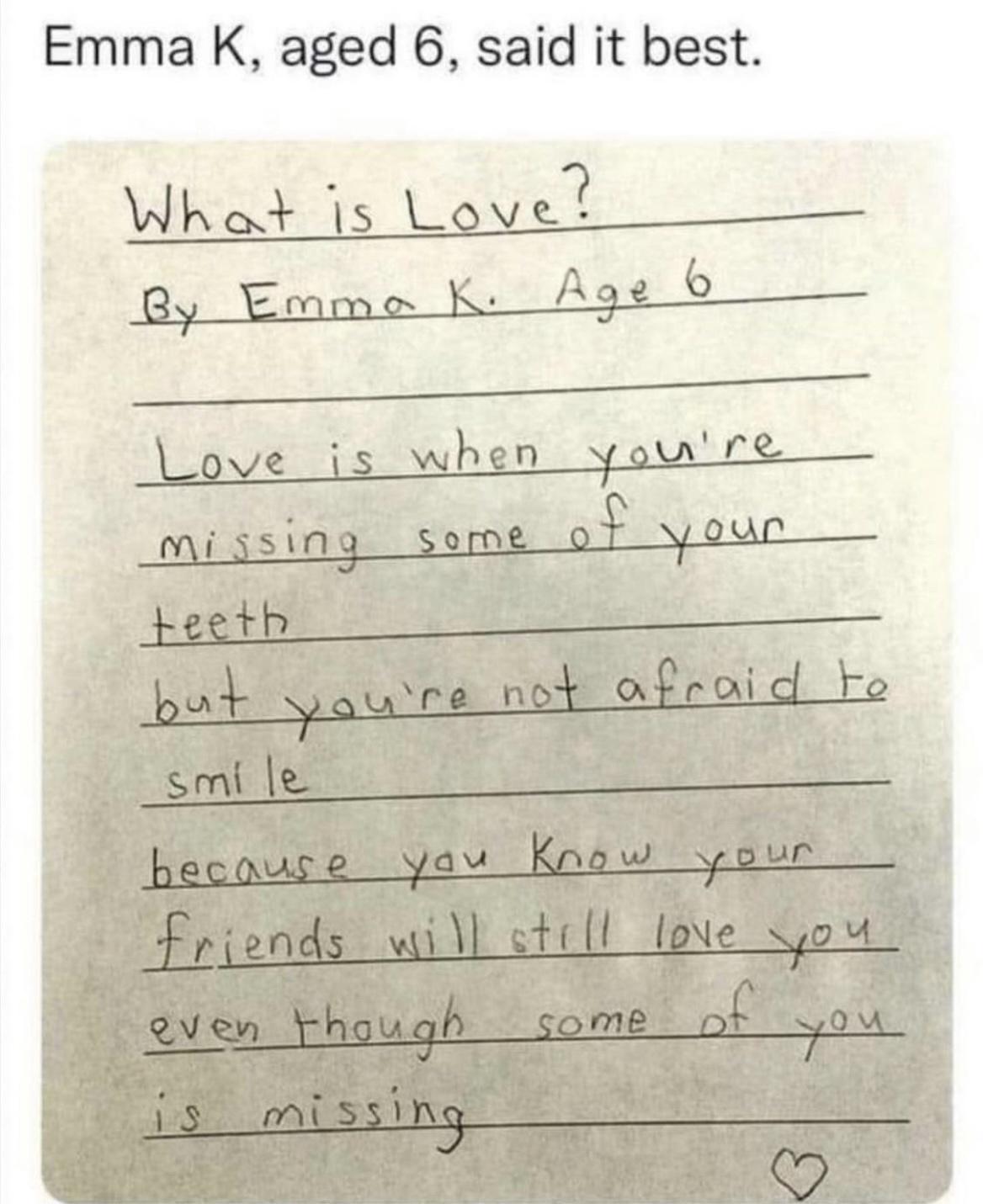 Emma K aged 6 said it best What is L e