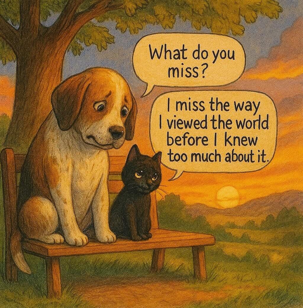 What do you miss?
I miss the way I viewed the world before I knew too much about it.