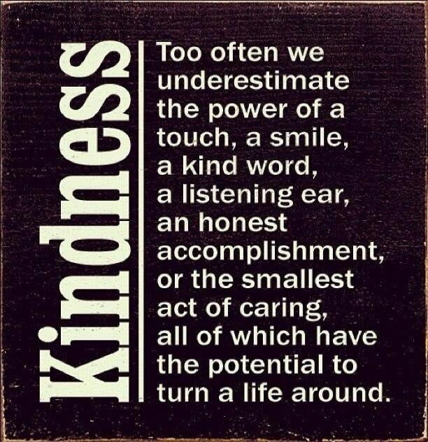 Kindness
Too often we underestimate the power of a touch, a smile, a kind word, a listening ear, an honest accomplishment, or the smallest act of caring, all of which have the potential to turn a life around.