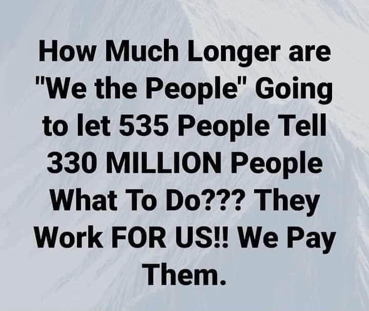 How Much Longer are We the People Going to let 535 People Tell 330 MILLION People What To Do They Work FOR US We Pay Them