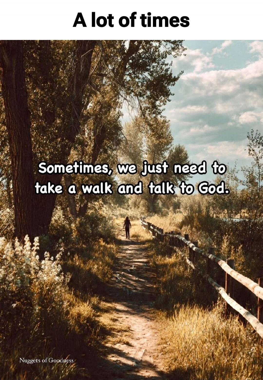 A lot of times\nSometimes, we just need to take a walk and talk to God.\nNuggets of Goodness