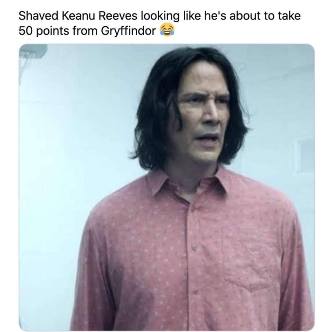 Shaved Keanu Reeves looking like hes about to take 50 points from Gryffindor s