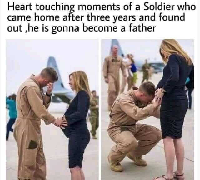 Heart touching moments of a Soldier who came home after three years and found out he is gonna become a father