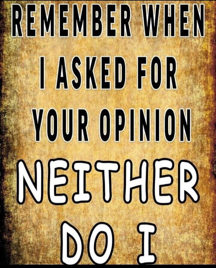 REMEMBER WHEN I ASKED FOR YOUR OPINION NEITHER DO I