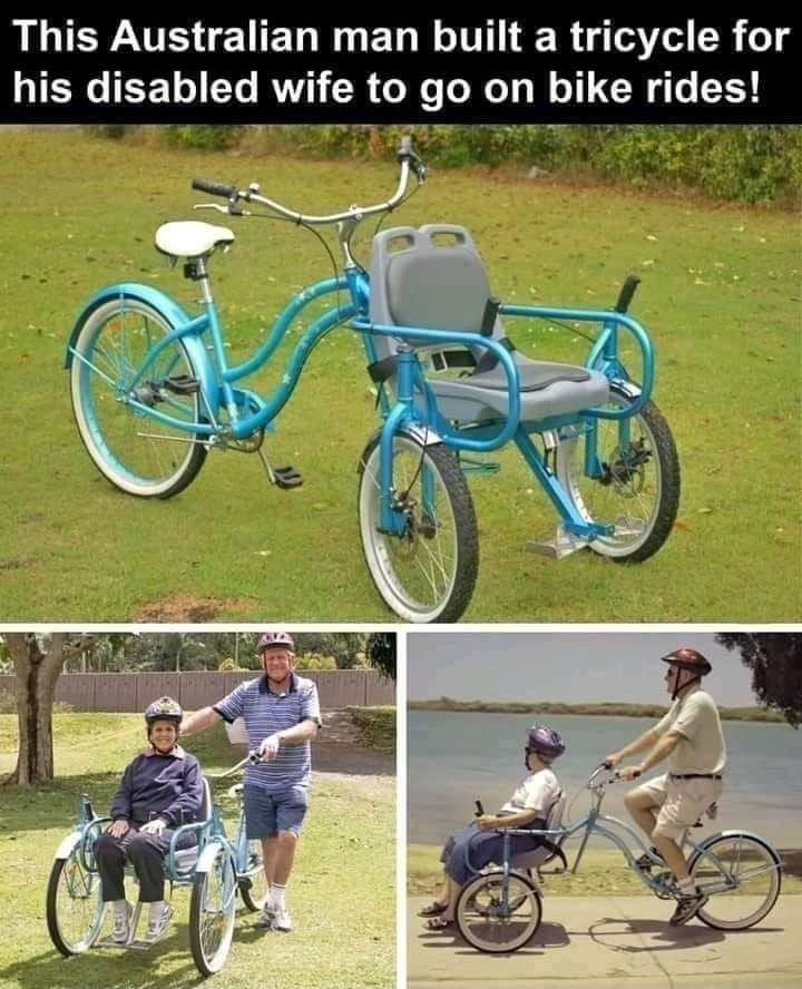 This Australian man built a tricycle for his dlsabled Wfe to goon bike rldes