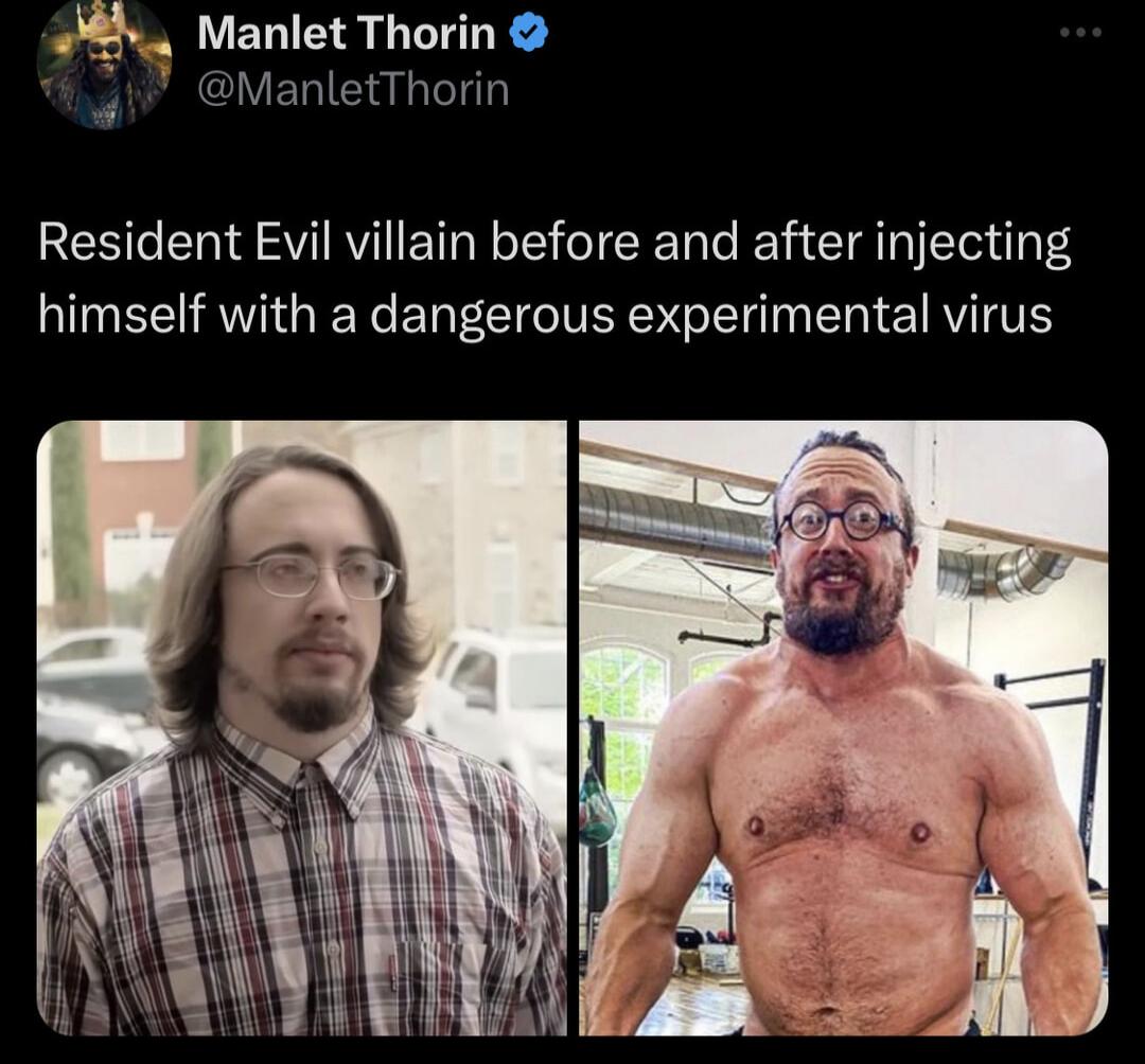 N ENN LR CIVERIEI eI Resident Evil villain before and after injecting himself with a dangerous experimental virus