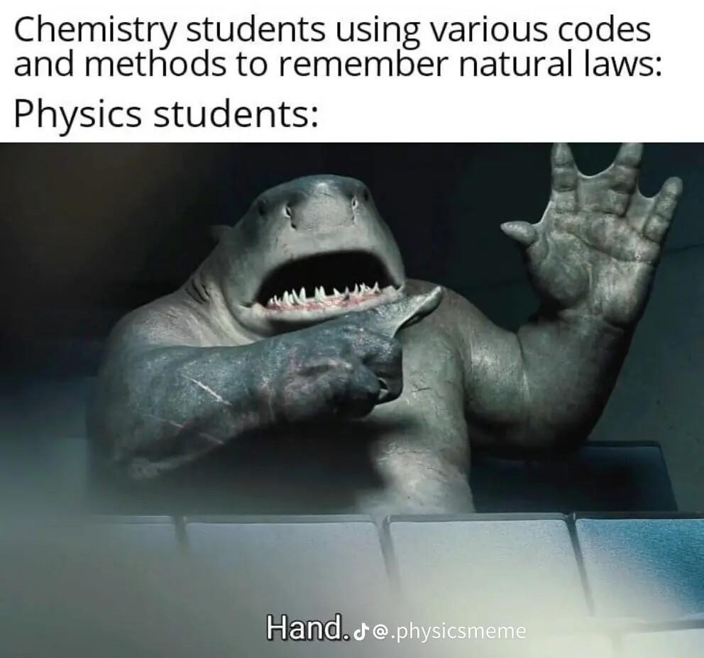 Chemistry students using various codes and methods to remember natural laws Physics students